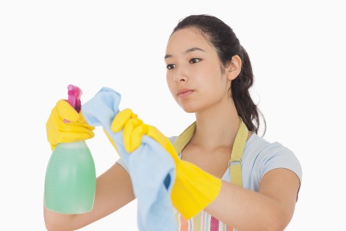 Cleaner assessing safety before starting work
