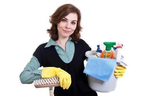 Cleaner carrying out scheduled domestic cleaning service